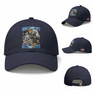 Money Comes Fast But I Come Faster Baseball Cap Funny Alpha Wolf Werewolf Meme