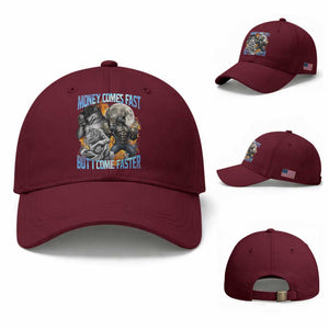 Money Comes Fast But I Come Faster Baseball Cap Funny Alpha Wolf Werewolf Meme