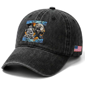 Money Comes Fast But I Come Faster Washed Cotton Baseball Cap Funny Alpha Wolf Werewolf Meme