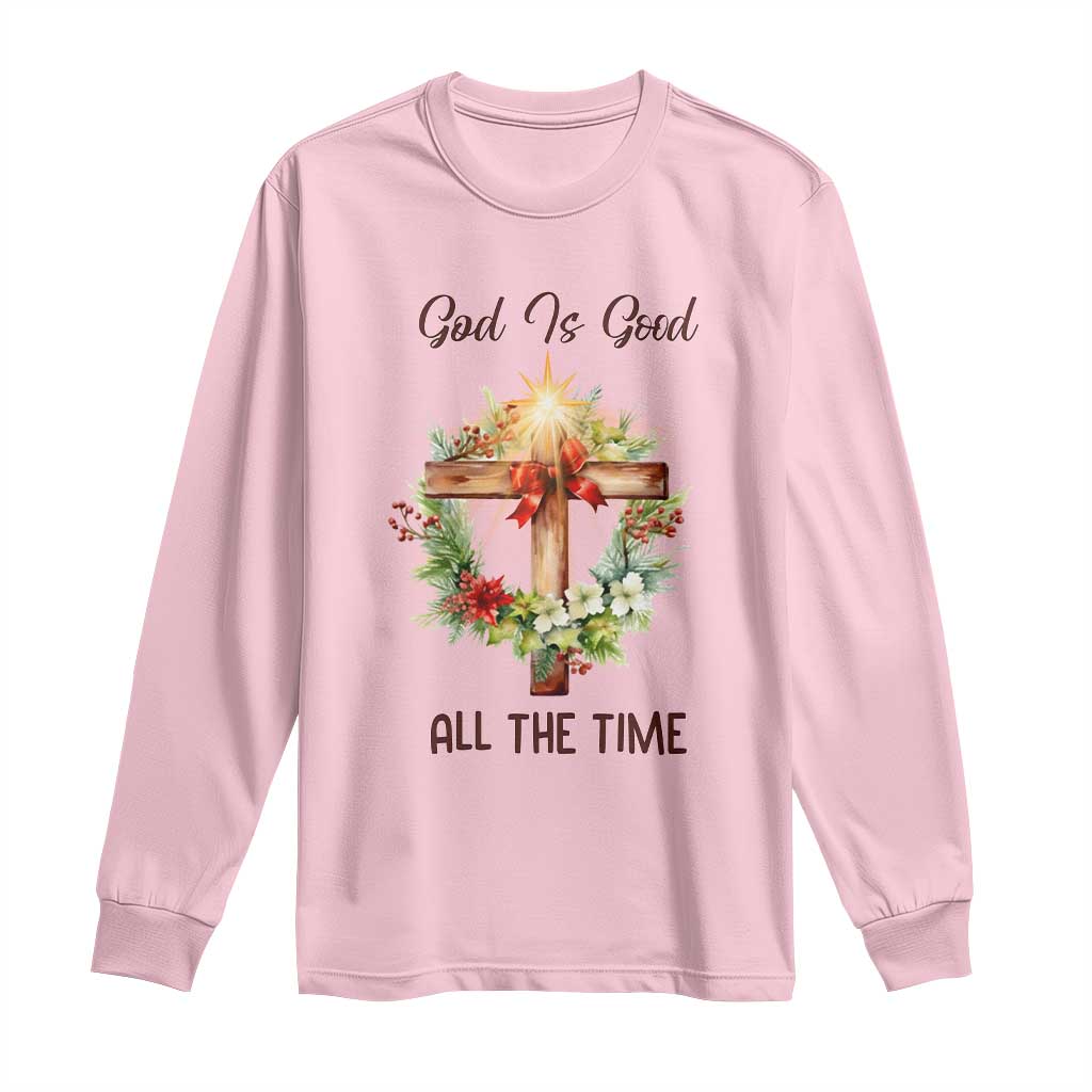 Cross Christian Christmas Long Sleeve Shirt God Is Good All The Time TS14 Light Pink Print Your Wear
