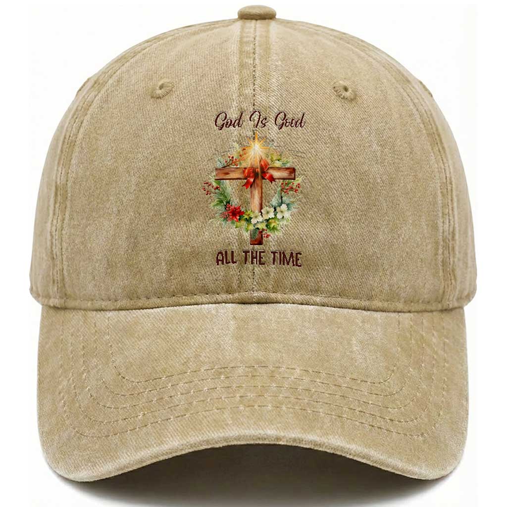 Cross Christian Christmas Washed Cotton Baseball Cap God Is Good All The Time TS14 Washed Cap Universal Fit Khaki Print Your Wear