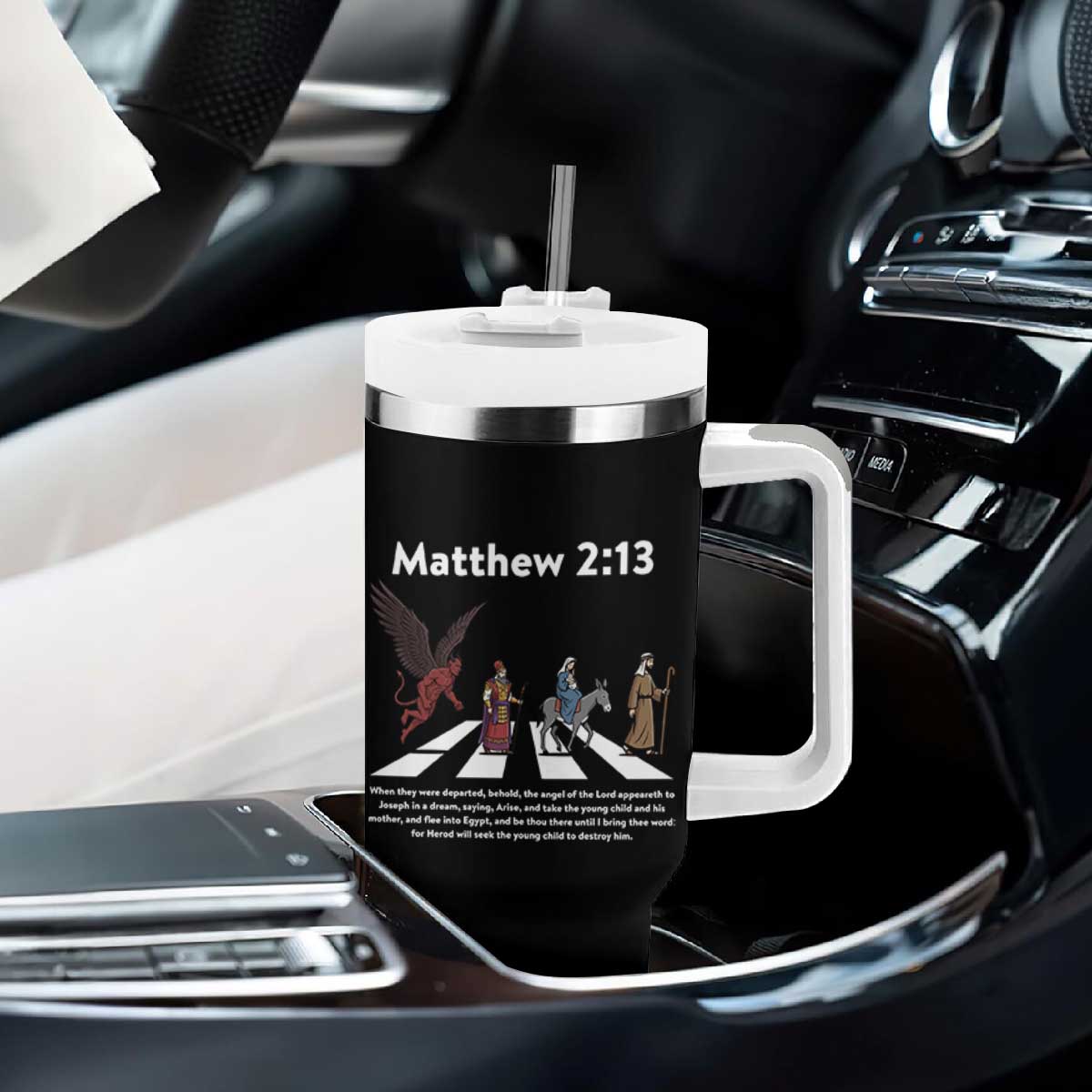 Jesus Christian Tumbler With Handle Cross Bible Verse Matthew 2:13 TS14 Print Your Wear