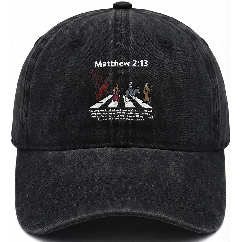 Jesus Christian Washed Cotton Baseball Cap Cross Bible Verse Matthew 2:13 TS14 Washed Cap Universal Fit Black Print Your Wear