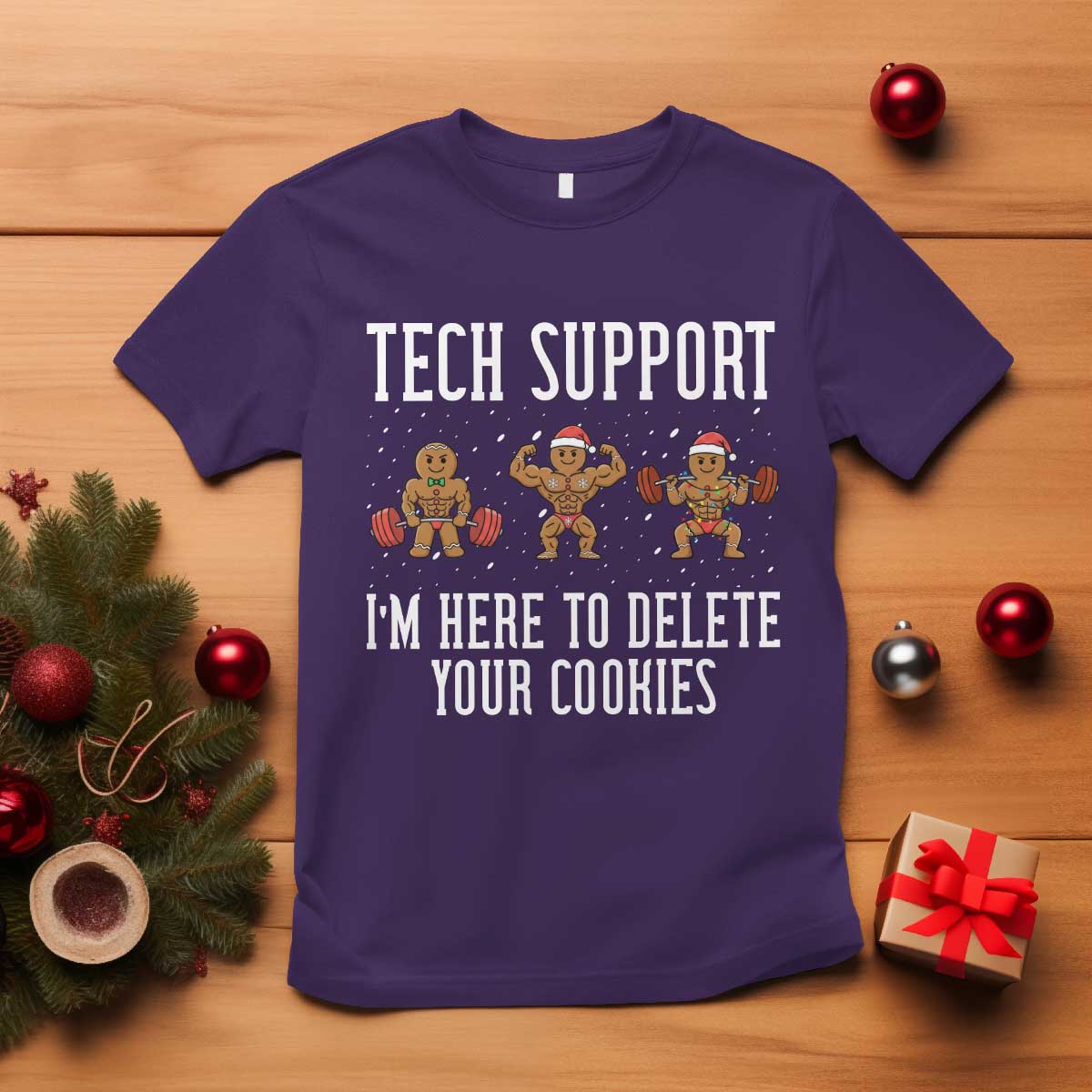 Tech Support Funny Christmas T Shirt Gingerbread I Am Here To Delete Your Cookies TS14 Purple Print Your Wear