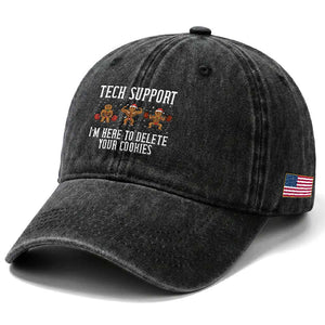 Tech Support Funny Christmas Washed Cotton Baseball Cap Gingerbread I Am Here To Delete Your Cookies TS14 Print Your Wear