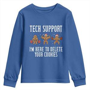 Tech Support Funny Christmas Youth Sweatshirt Gingerbread I Am Here To Delete Your Cookies TS14 Royal Blue Print Your Wear