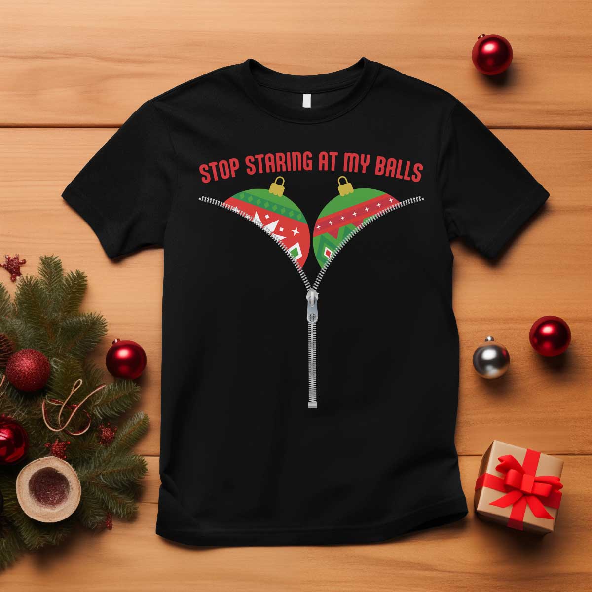Funny Dirty Christmas T Shirt Stop Staring At My Balls TS14 Black Print Your Wear