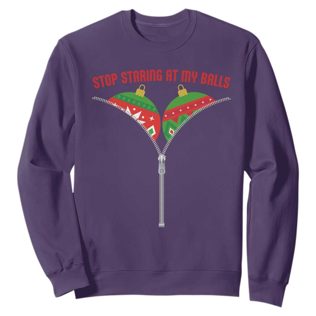 Funny Dirty Christmas Sweatshirt Stop Staring At My Balls TS14 Purple Print Your Wear