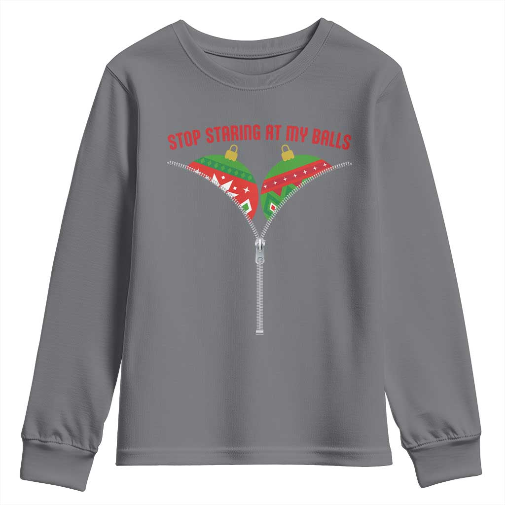Funny Dirty Christmas Youth Sweatshirt Stop Staring At My Balls TS14 Charcoal Print Your Wear