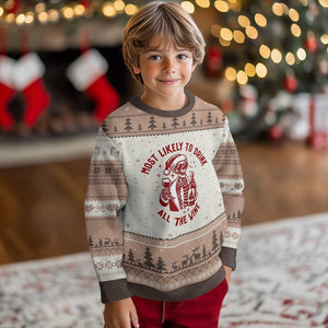 Funny Skeleton Xmas Ugly Christmas Sweater Most Likely To Drink All The Wine TS14 Mocha Mousse Print Your Wear