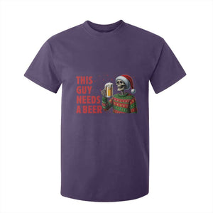 Funny Skeleton Beer Christmas T Shirt For Kid This Guy Needs A Beer TS14 Purple Print Your Wear