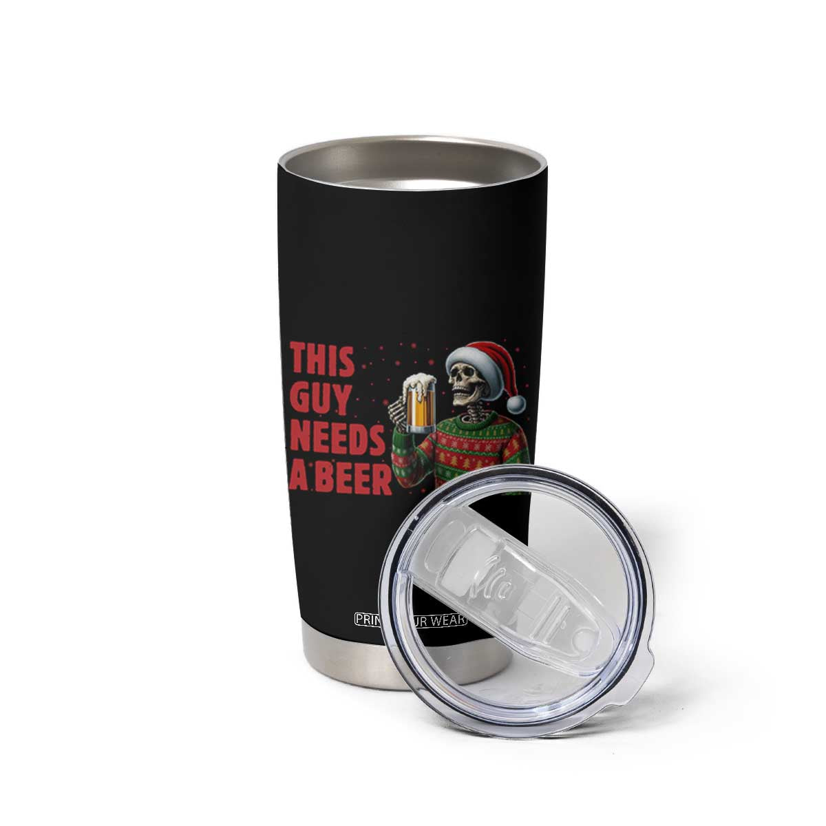 Funny Skeleton Beer Christmas Tumbler Cup This Guy Needs A Beer TS14 Print Your Wear