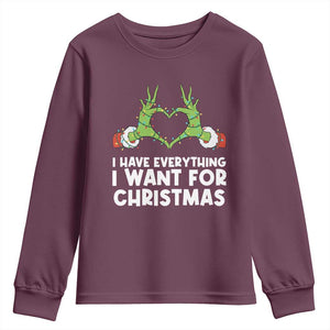 Funny Elf Hand Christmas Youth Sweatshirt I Have Everything I Want For Christmas TS14 Maroon Print Your Wear