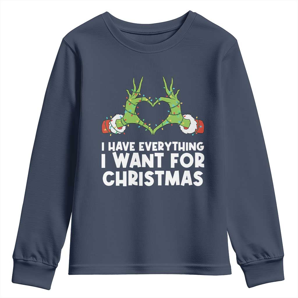 Funny Elf Hand Christmas Youth Sweatshirt I Have Everything I Want For Christmas TS14 Navy Print Your Wear