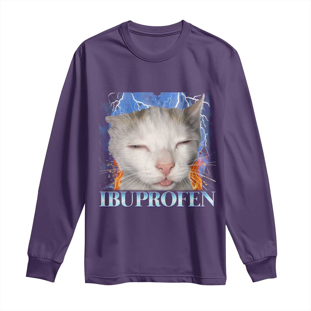 Funny Cat Meme Long Sleeve Shirt Ibuprofen Silly Kitten TS14 Purple Print Your Wear