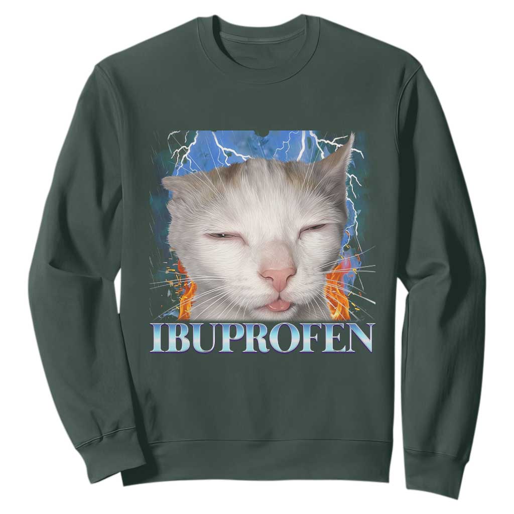 Funny Cat Meme Sweatshirt Ibuprofen Silly Kitten TS14 Dark Forest Green Print Your Wear