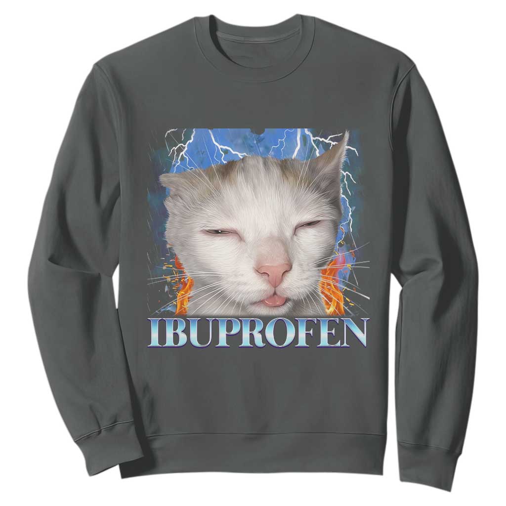Funny Cat Meme Sweatshirt Ibuprofen Silly Kitten TS14 Dark Heather Print Your Wear