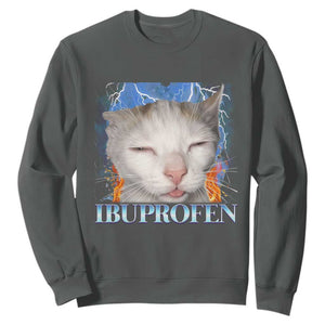 Funny Cat Meme Sweatshirt Ibuprofen Silly Kitten TS14 Dark Heather Print Your Wear