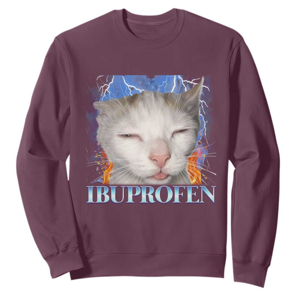 Funny Cat Meme Sweatshirt Ibuprofen Silly Kitten TS14 Maroon Print Your Wear