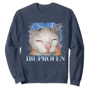 Funny Cat Meme Sweatshirt Ibuprofen Silly Kitten TS14 Navy Print Your Wear