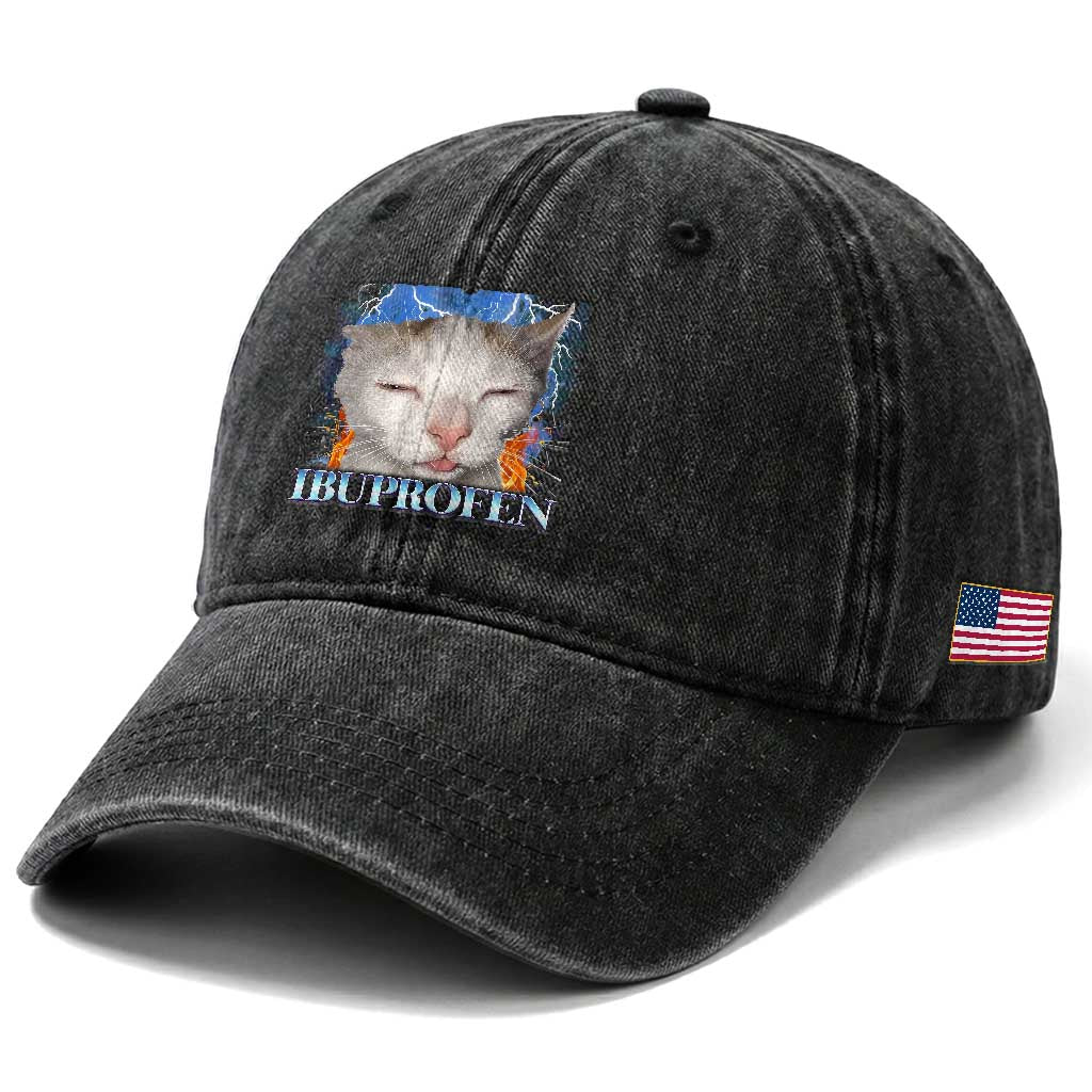 Funny Cat Meme Washed Cotton Baseball Cap Ibuprofen Silly Kitten TS14 Print Your Wear