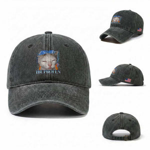 Funny Cat Meme Washed Cotton Baseball Cap Ibuprofen Silly Kitten TS14 Washed Cap Universal Fit Dark Green Print Your Wear