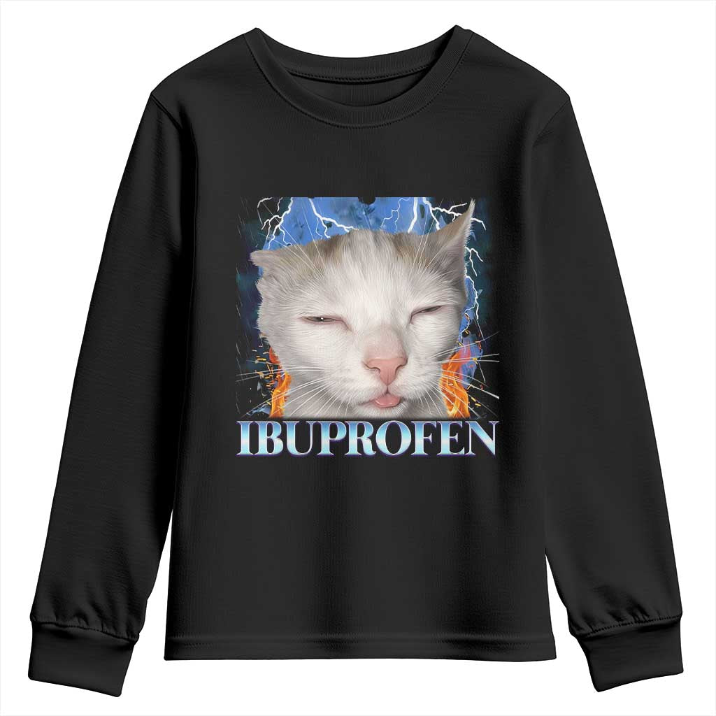 Funny Cat Meme Youth Sweatshirt Ibuprofen Silly Kitten TS14 Black Print Your Wear