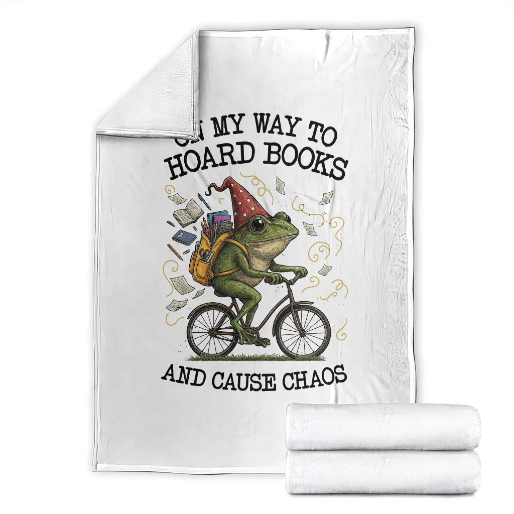 Funny Frog Meme Throw Blanket On My Way to Hoard Books and Cause Chaos TS14 White Print Your Wear