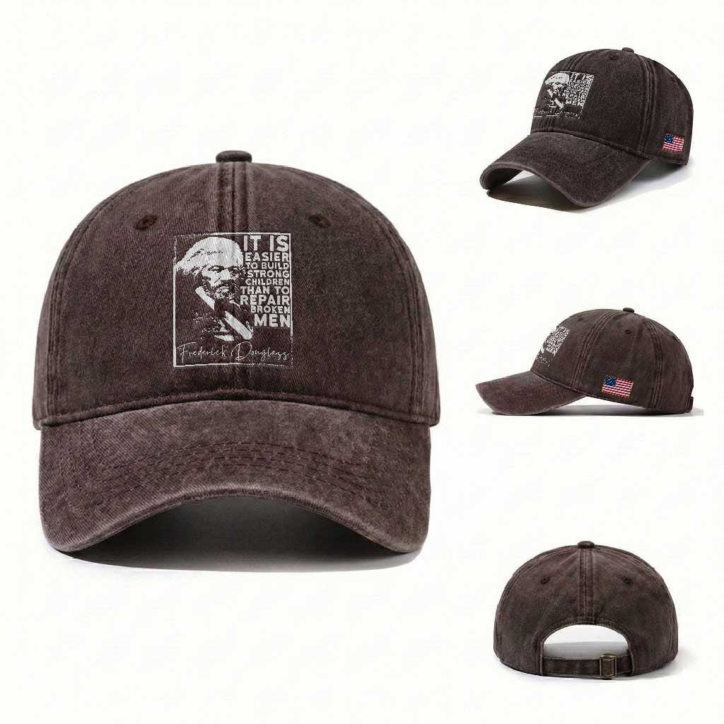 Frederick Douglass Quote Washed Cotton Baseball Cap Black History Month TS14 Washed Cap Universal Fit Dark Brown Print Your Wear