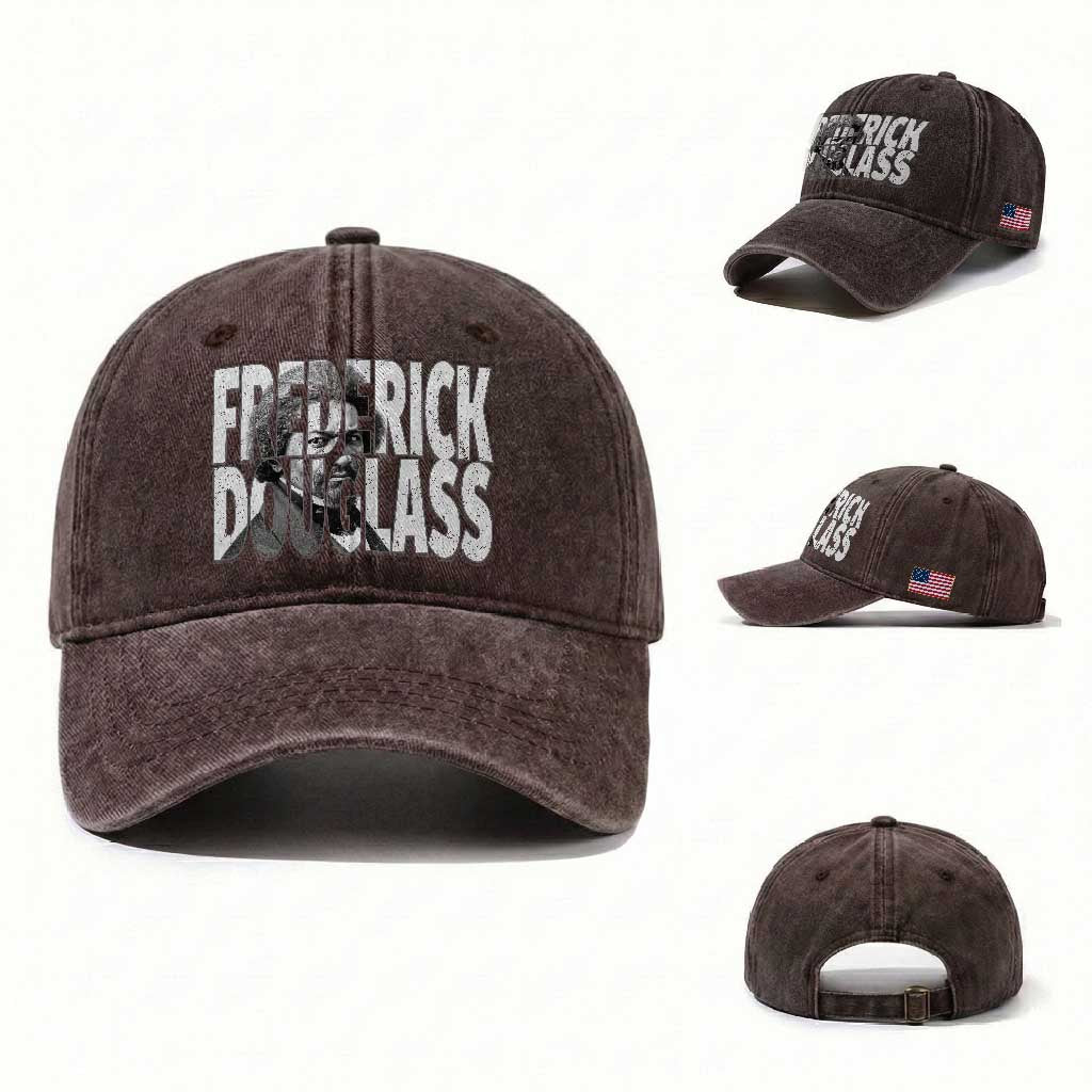Frederick Douglass Washed Cotton Baseball Cap Black History Month TS14 Washed Cap Universal Fit Dark Brown Print Your Wear