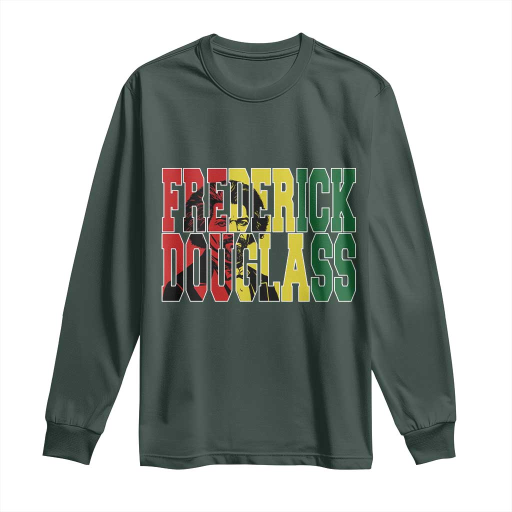Frederick Douglass Long Sleeve Shirt Pan African Flag Black History Month TS14 Dark Forest Green Print Your Wear