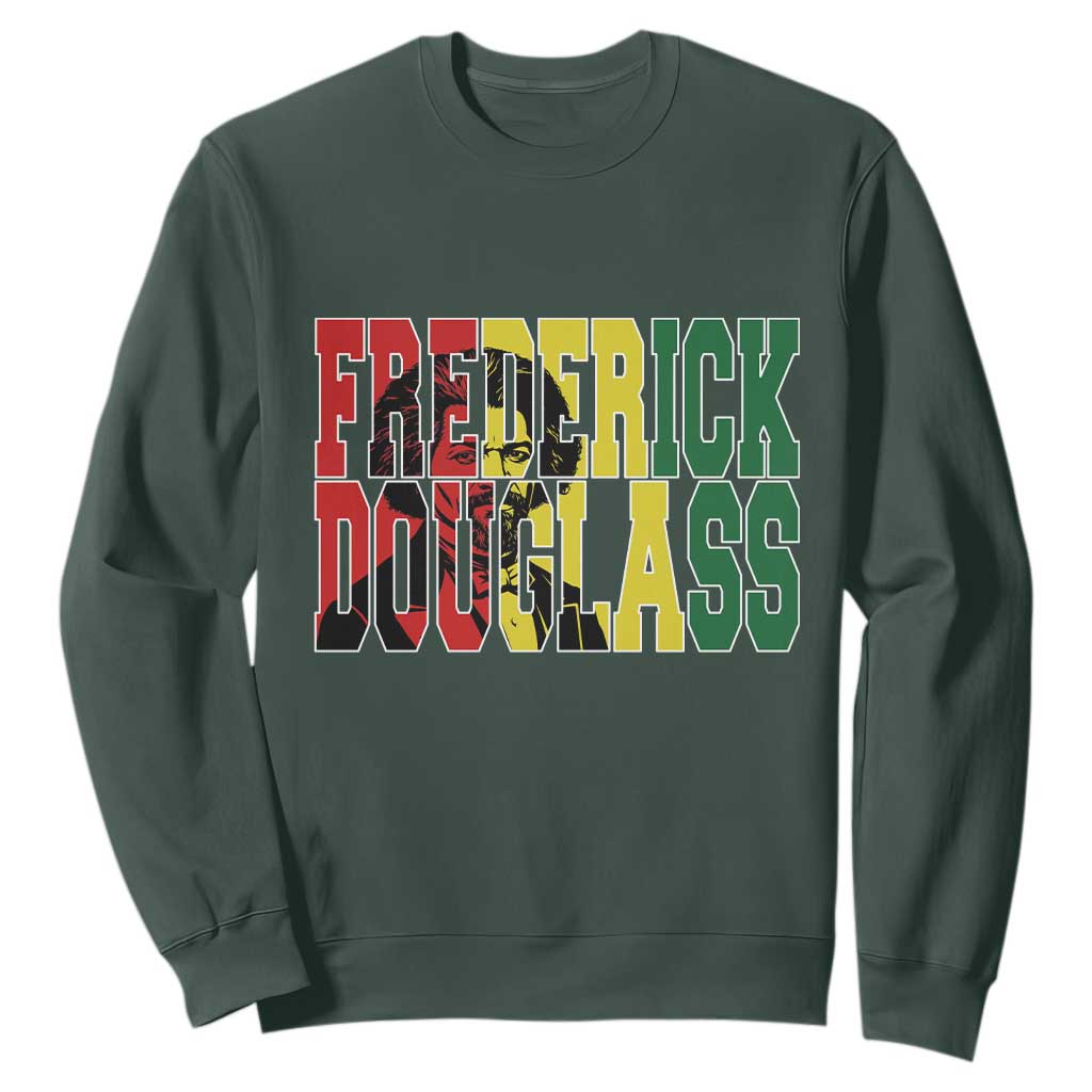 Frederick Douglass Sweatshirt Pan African Flag Black History Month TS14 Dark Forest Green Print Your Wear