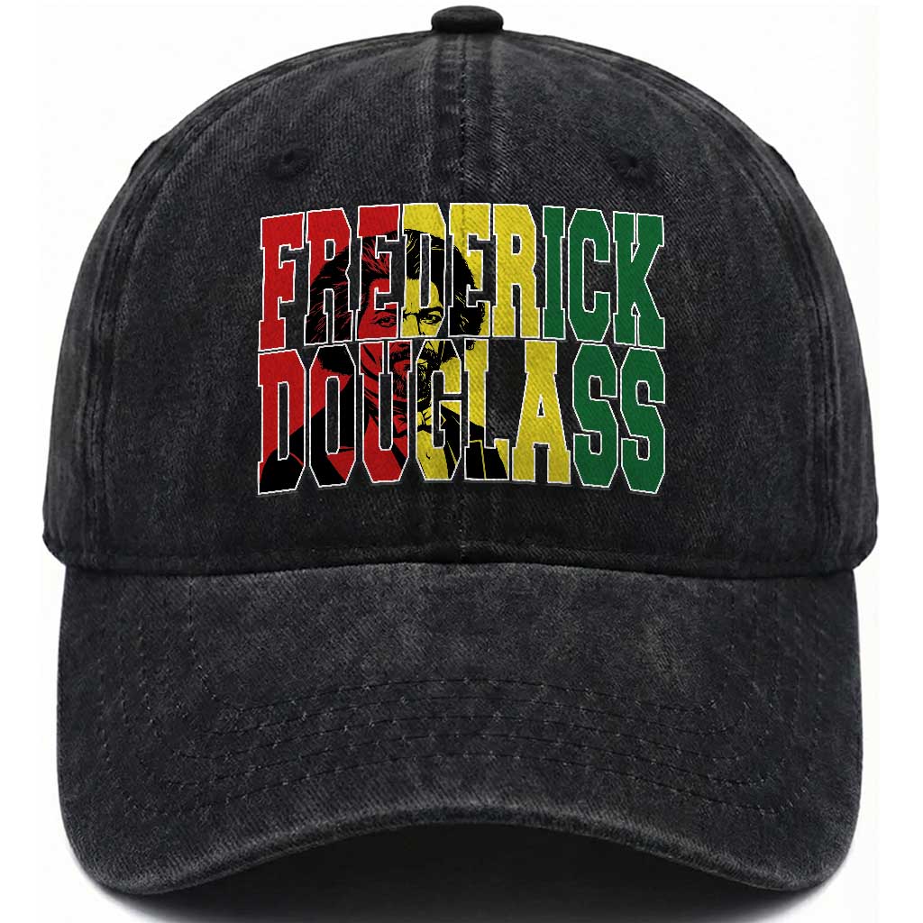 Frederick Douglass Washed Cotton Baseball Cap Pan African Flag Black History Month TS14 Washed Cap Universal Fit Black Print Your Wear