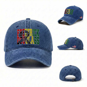 Frederick Douglass Washed Cotton Baseball Cap Pan African Flag Black History Month TS14 Washed Cap Universal Fit Royal Blue Print Your Wear