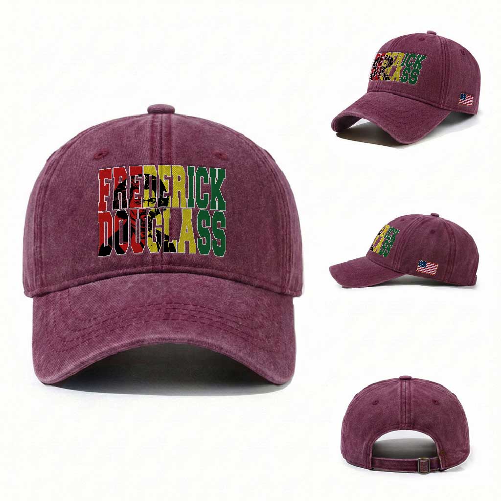 Frederick Douglass Washed Cotton Baseball Cap Pan African Flag Black History Month TS14 Washed Cap Universal Fit Burgundy Print Your Wear