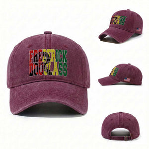 Frederick Douglass Washed Cotton Baseball Cap Pan African Flag Black History Month TS14 Washed Cap Universal Fit Burgundy Print Your Wear