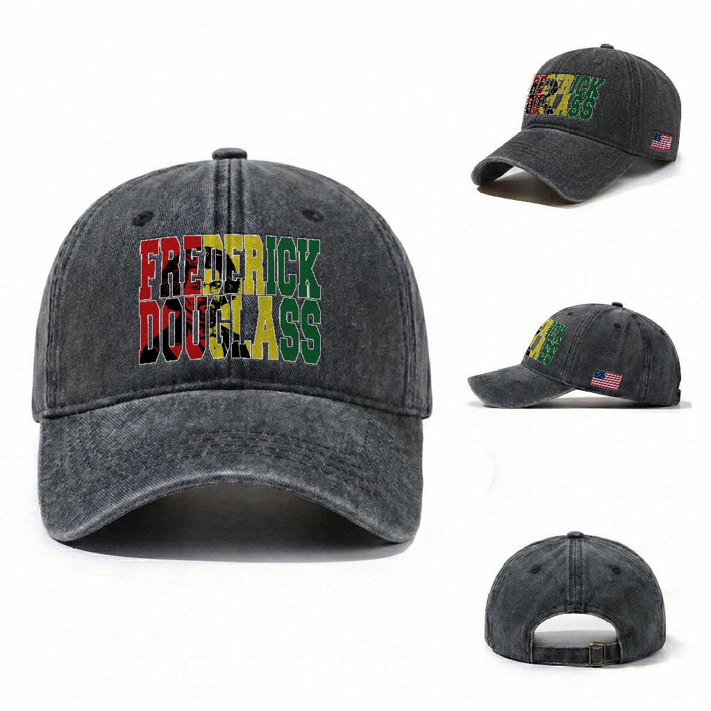 Frederick Douglass Washed Cotton Baseball Cap Pan African Flag Black History Month TS14 Washed Cap Universal Fit Dark Gray Print Your Wear