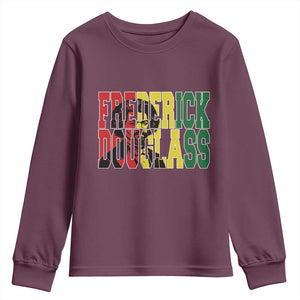 Frederick Douglass Youth Sweatshirt Pan African Flag Black History Month TS14 Maroon Print Your Wear