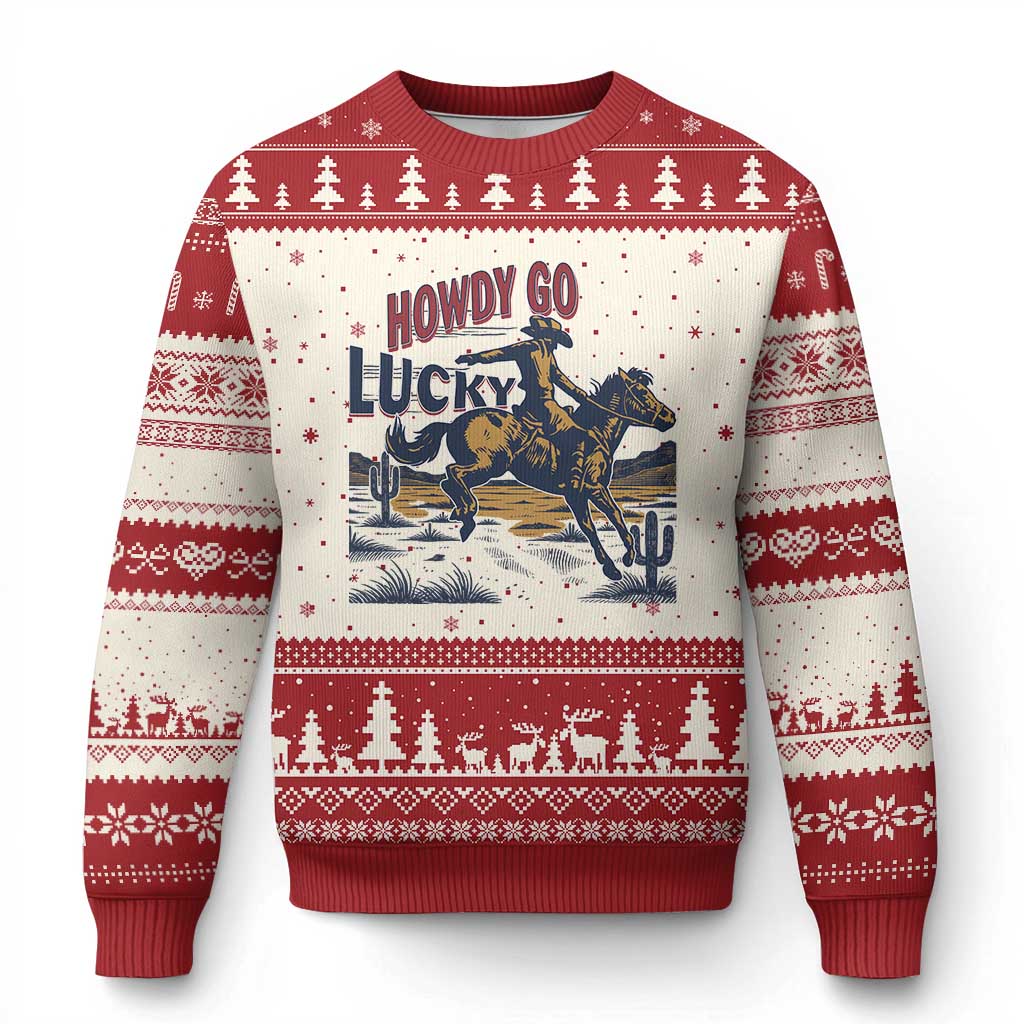 Howdy Go Lucky Ugly Christmas Sweater Funny Cowboy St Patrick's Day TS14 Beige Red Print Your Wear