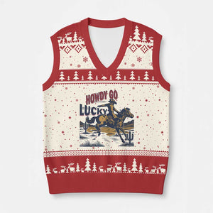 Howdy Go Lucky V-Neck Knit Sweater Vest Funny Cowboy St Patrick's Day TS14 Beige Red Print Your Wear