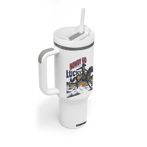 Howdy Go Lucky Tumbler With Handle Funny Cowboy St Patrick's Day TS14 Print Your Wear