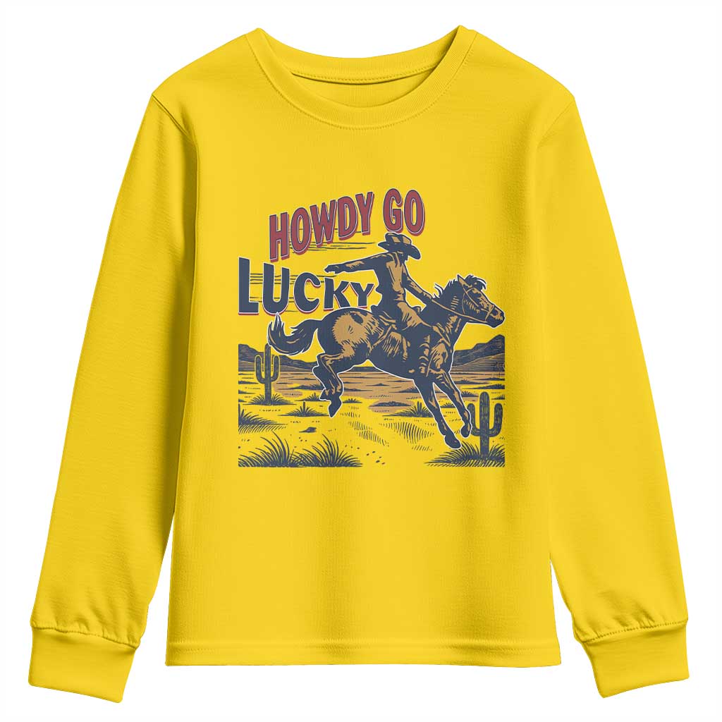 Howdy Go Lucky Youth Sweatshirt Funny Cowboy St Patrick's Day TS14 Daisy Print Your Wear