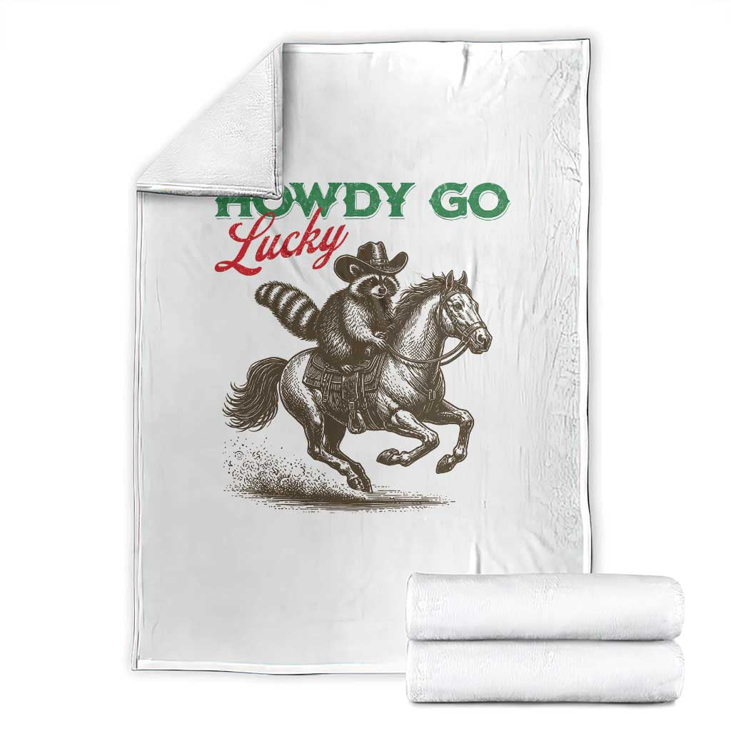 Howdy Go Lucky Throw Blanket Cowboy Raccoon St Patrick's Day TS14 White Print Your Wear
