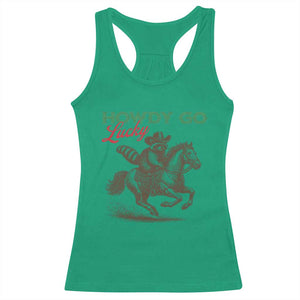 Howdy Go Lucky Racerback Tank Top Cowboy Raccoon St Patrick's Day TS14 Irish Green Print Your Wear