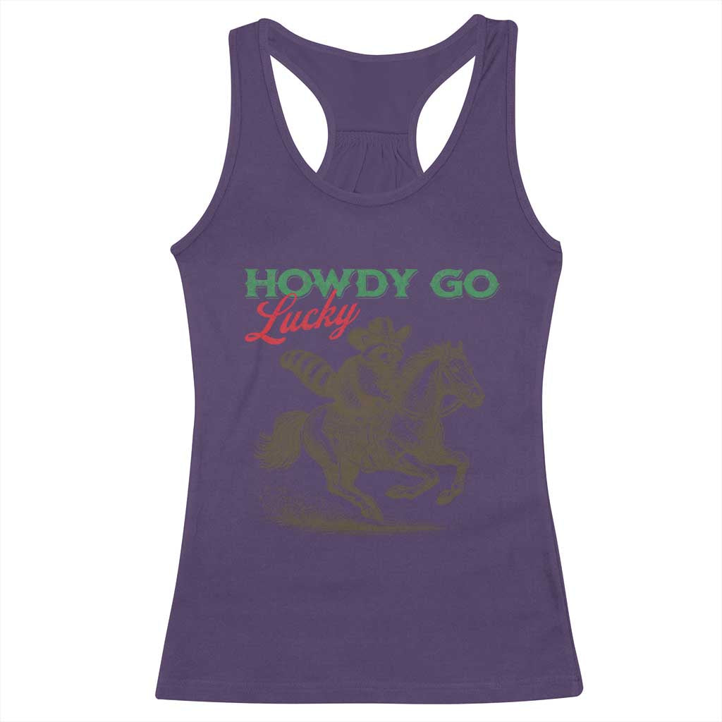Howdy Go Lucky Racerback Tank Top Cowboy Raccoon St Patrick's Day TS14 Purple Print Your Wear