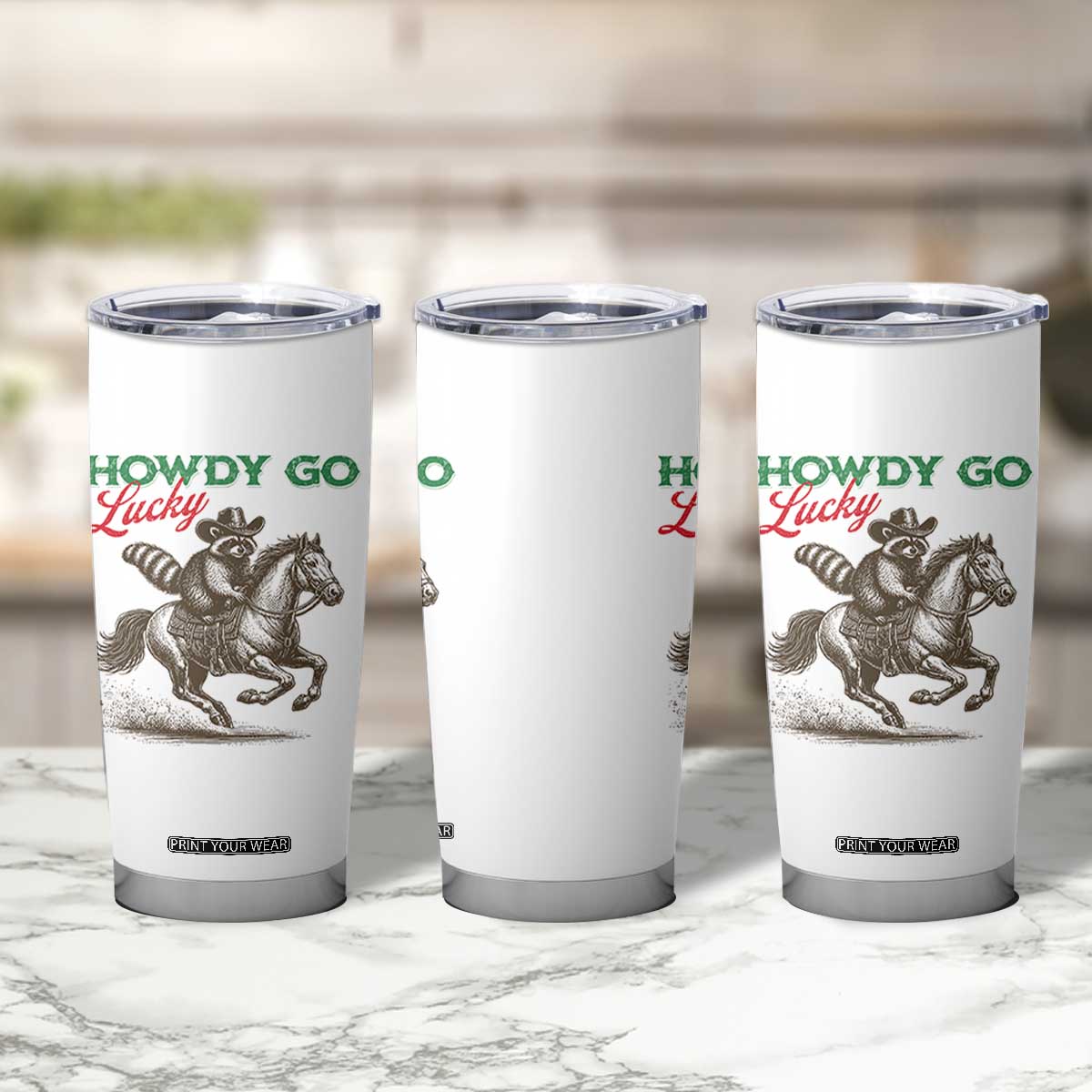 Howdy Go Lucky Tumbler Cup Cowboy Raccoon St Patrick's Day TS14 Print Your Wear