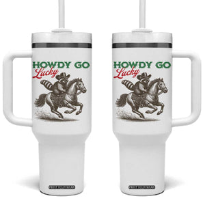 Howdy Go Lucky Tumbler With Handle Cowboy Raccoon St Patrick's Day TS14 One Size: 40 oz White Print Your Wear