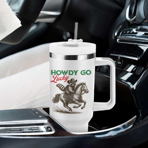 Howdy Go Lucky Tumbler With Handle Cowboy Raccoon St Patrick's Day TS14 Print Your Wear