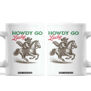 Howdy Go Lucky Coffee Mug Cowboy Raccoon St Patrick's Day TS14 White Print Your Wear