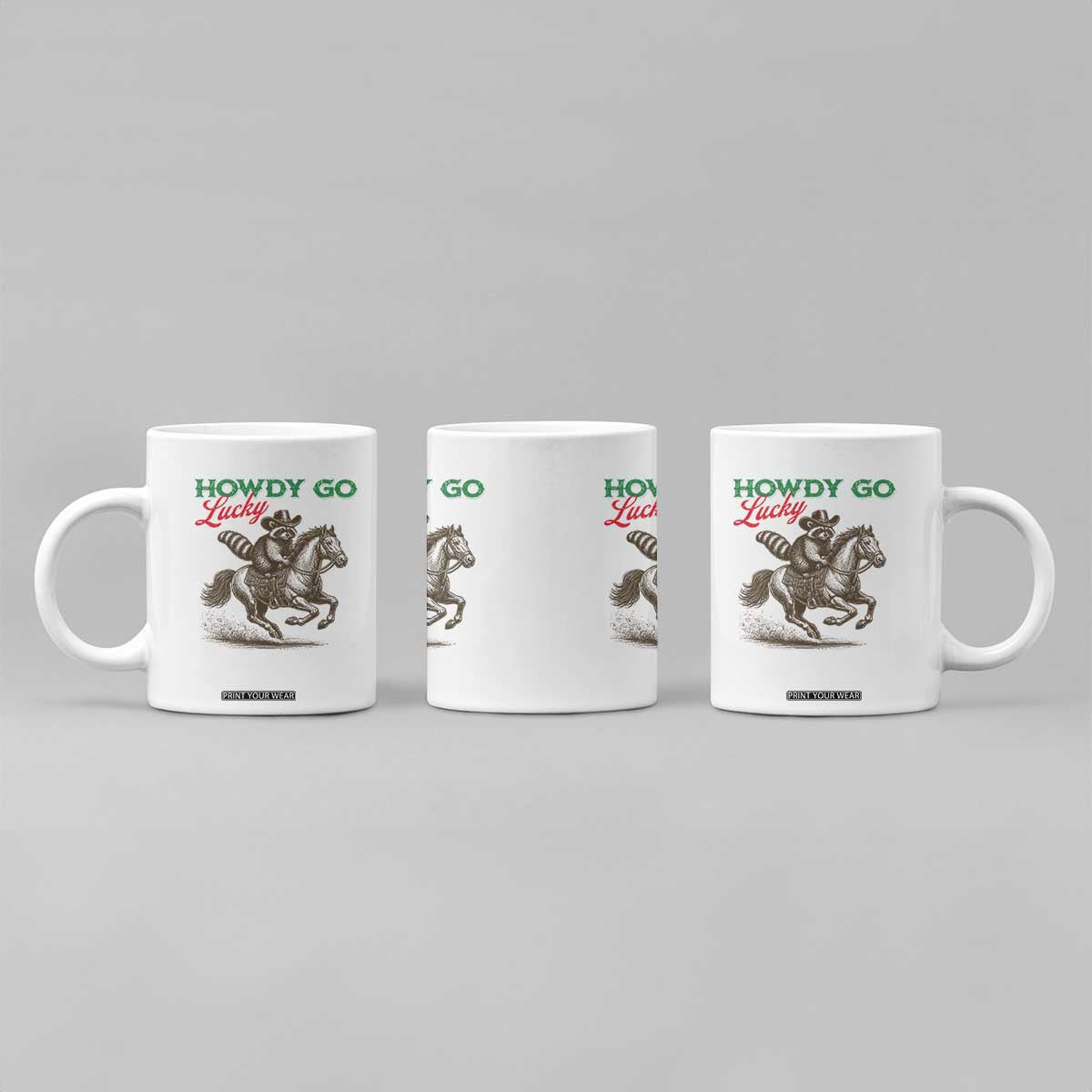 Howdy Go Lucky Coffee Mug Cowboy Raccoon St Patrick's Day TS14 Print Your Wear
